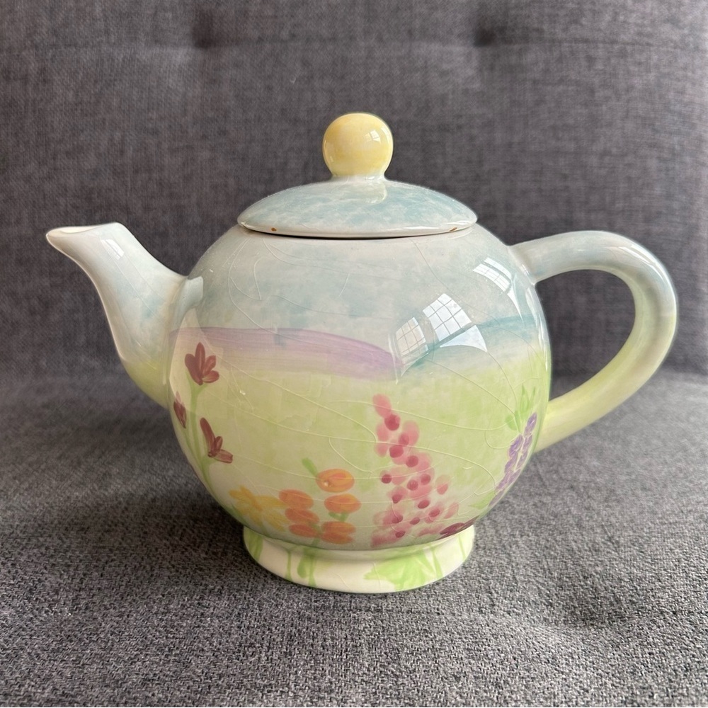 Colorful Floral Teapot, Blue, Green, Pink Pastels, 16 oz - Picture 1 of 16